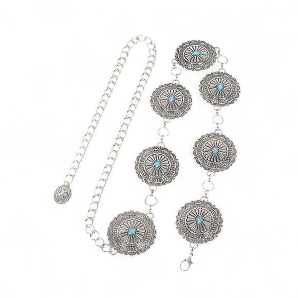 BNWT Turquoise Western Inspired Concho Cowgirl Chain Belt - Picture 5 of 5